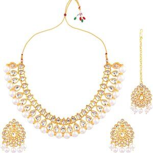 Kundan Necklace Set Copper Alloy Faux Pearl Bridal Indian Jewelry